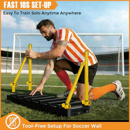 6-in-1 Soccer Rebounder Board, Portable Dual Surface Soccer Training Equipment for All Player Levels, Kick Back Soccer Wall with 3 Adjustable Angles for Passing, Control & Reflex