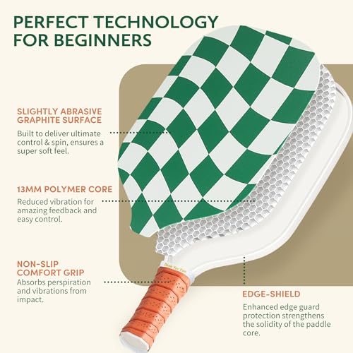 Pickleball Paddles Set of 2/4- USAPA Approved Graphite/Fiberglass Pickleball Racket, 2 Pickleball Rackets, 4 Balls and 1 Portable Carry Bag, Aesthetic Pickle Ball Set for Men Women Beginners - color: 2 Wave Check | Dark Green | Graphite