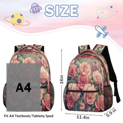 Retro Pink Rose Womens Travel Backpack | 15.6 Inch Laptop Backpack, Lightweight Casual Daypack, Water Resistant, Cute Work Backpacks, Large Capacity - color: Multicolor4