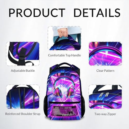 Boy Gamer Backpack for School, Ergonomic Game Bookbag with Padded Shoulder Straps; 17 Inch Lightweight Gaming Backpacks with Adjustable Reinforced Straps for Teen Boys Preschoolers - color: Light Purple