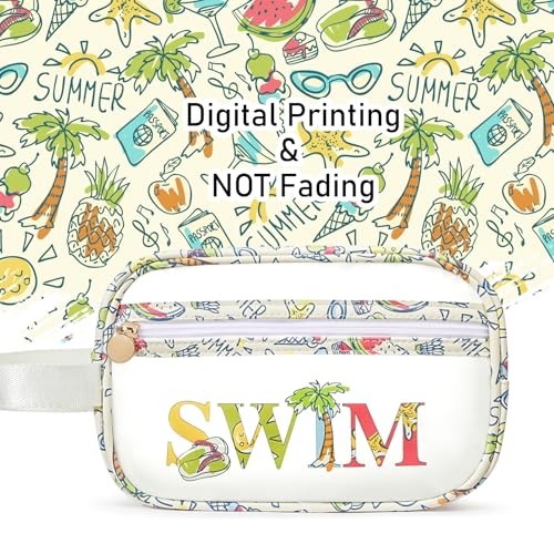 COSHAYSOO Clear SWIM Bag Swimming Pool Day Accessories for Women Teen Girls Bikini Swimsuit Goggle Cap Sunscreen Hair Makeup Organizer, Cute Swimmer Team Gifts Travel Waterproof Small Pouch, Tropical - color: Green SWIM