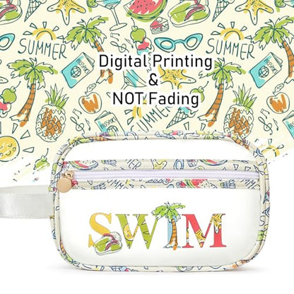 COSHAYSOO Clear SWIM Bag Swimming Pool Day Accessories for Women Teen Girls Bikini Swimsuit Goggle Cap Sunscreen Hair Makeup Organizer, Cute Swimmer Team Gifts Travel Waterproof Small Pouch, Tropical - color: Green SWIM