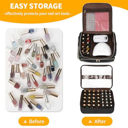 CUBETASTIC Extra Large Nail Polish Organizer Case Holds 86 to 100+ Bottles Nail Polish & Nail Lamp, Nail Supplies Storage Carrying Bag with 2 Removable Pouches - color: Heavy Duty Black