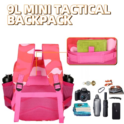 9L Mini Tactical Backpack for Men and Women Tactical Backpack Small for Hiking Small Tactical Bag Fitness Pack - color: Rose Red Cp