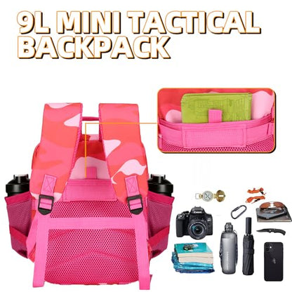 9L Mini Tactical Backpack for Men and Women Tactical Backpack Small for Hiking Small Tactical Bag Fitness Pack - color: Rose Red Cp