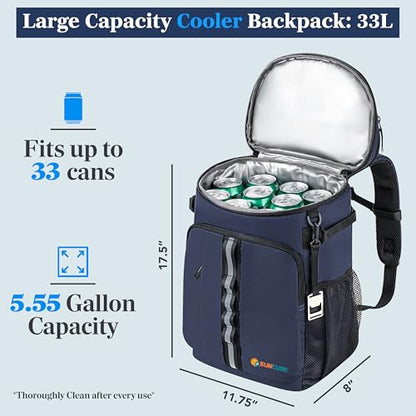 SUN CUBE Cooler Backpack 33 Can, Leakproof Insulated Backpack Cooler for Men Women, Camping Cooler Backpack for Beach Travel Hiking, Waterproof Lunch Backpack - color: Navy