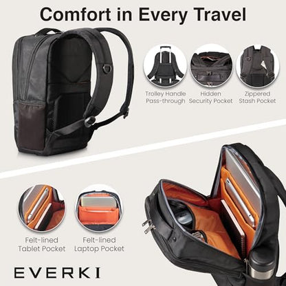 EVERKI Studio 14L Slim Laptop Backpack – Lightweight Business Travel Backpack for Men & Women with Padded Laptop Compartment, Corner Protection, Professional Backpack, Fits Laptops up to 15" – Black - size: 14 Liters