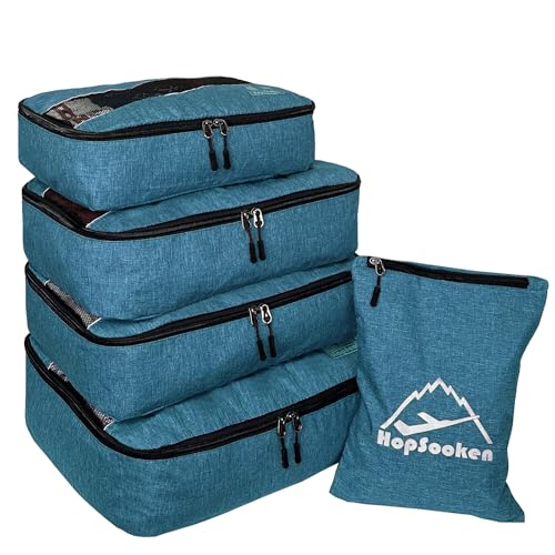 5 Set Packing Cubes for Travel Large Suitcase Luggage Organizer Bags Travel Accessories Vacation 4 Cubes 1 Laundry Pouch Bag - color: Snow Teal