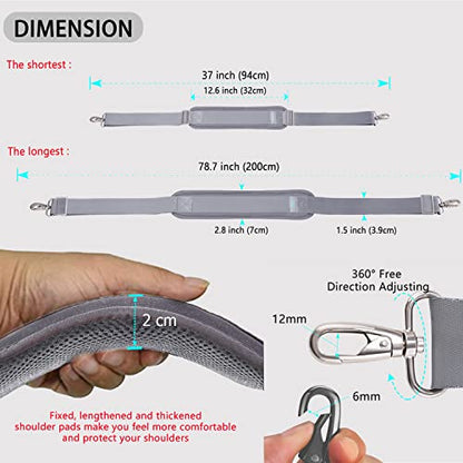 ZINZ 79 inch Shoulder Strap, Extra-thick Fixed Cushion Pad and Dual Clasps Universal Replacement Strap with Metal Swivel Hooks for Laptop Bags, Luggage Bags, Camera, Crossbody (200cm,Gray) - color: Grey
