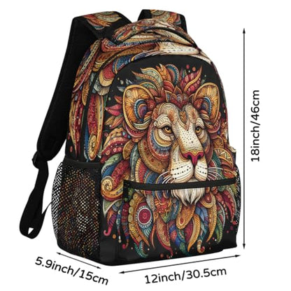 Lion Kids Backpack for Girl Boy Waterproof Kids Back Pack | Animal Art School Bookbag Women Men Lightweight Rucksack Casual Daypack Carry On Bag for Work Hiking Camping Gym Travel - color: Animal Lion Art