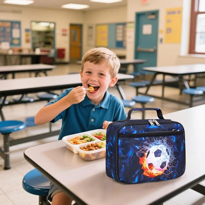 LEDAOU Lunch Box Kids Boys Girls Lunch Bag Insulated Lunch Box Toddler Reusable Lunchbox for School Picnic Hiking (Soccer Blue) - color: Soccer Black Blue