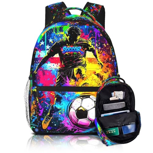Soccer Backpack For Boys Sports Soccer School Backpack For Boys Children Elementary Middle School Travel Bookbag for Age 6-18 Teen Kids Back Pack - color: Soccer