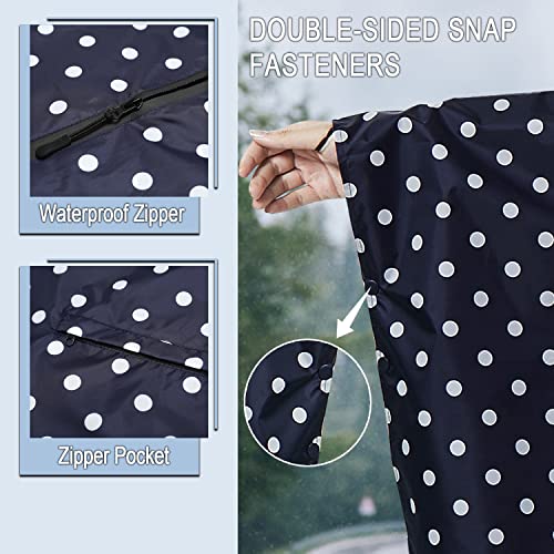 Fashion Hooded Rain Poncho Waterproof Raincoat Jacket with pocket for Women/Men/Adult - color: A-blue Dot