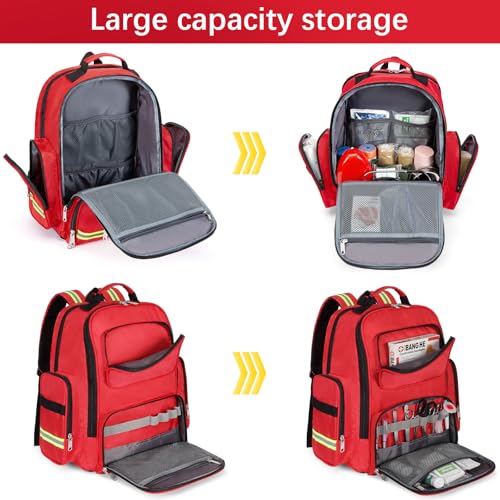 Gatycallaty First Aid Backpack Medical Emt First Responder Bag Empty Ems Emergency Home Health Hiking Trauma Travel Camping (Red, Large) - color: Red, size: Large