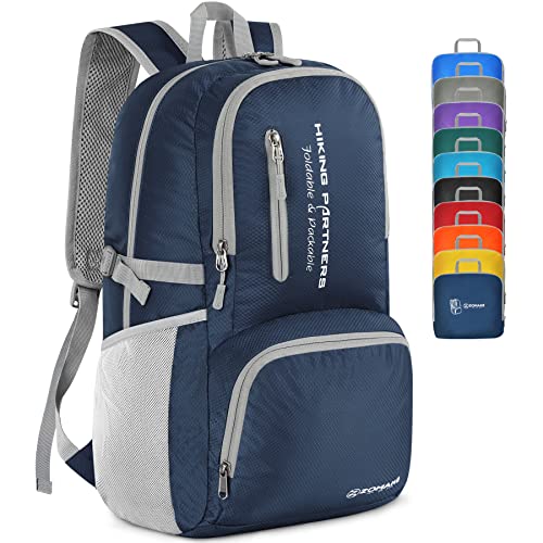 ZOMAKE Lightweight Packable Backpack, 35L Light Foldable Hiking Backpacks Water Resistant Collapsible Daypack for Travel(Navy Blue) - color: Navy Blue