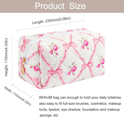 Cute Floral Makeup Bag Small Cotton Quilted Cosmetic Bag, Aesthetic Essential Bag Emergency Bag Gift for Women Girls Travel Accessories (Pink Bowknot Rose) - color: A6 Pink Bowknot Rose