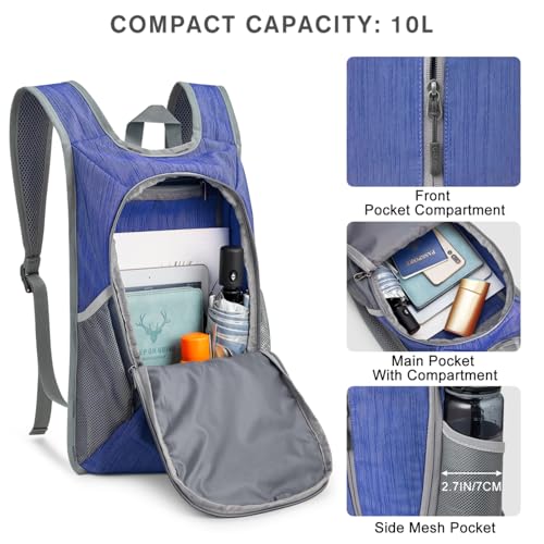 G4Free 10L Hiking Backpack Small Travel Hiking Daypack Lightweight Packable Backpack Casual Foldable Shoulder Bag - color: Blue