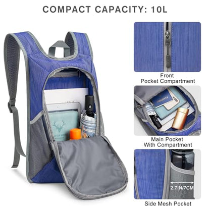 G4Free 10L Hiking Backpack Small Travel Hiking Daypack Lightweight Packable Backpack Casual Foldable Shoulder Bag - color: Blue
