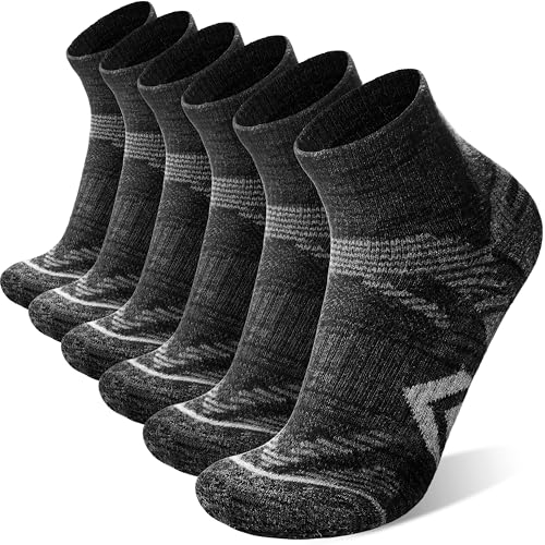 ANTSANG 6 Pairs Merino Wool Quarter Ankle Hiking Running Socks Compression Thermal Thick Cushion Socks for Women Men - color: Black Series, size: Medium