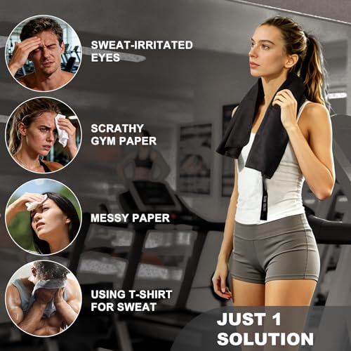 Microfiber Workout Towels - Quick Dry Silver ION Odor-Free, Highly Absorbing, Gym Towels for Men & Women - Sports Sweat Towel for Gym, Yoga, Working Out, Camping, Travel, Set of 8 Black–16x31.5Inch
