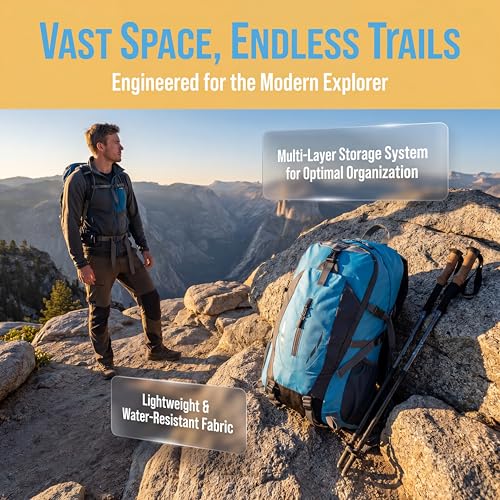 Hiking Backpack, Water Resistant Lightweight Outdoor Daypack with Breathable Padded Back, Multi-Pocket Travel Backpack for Camping Climbing Sports (Blue) - color: Blue