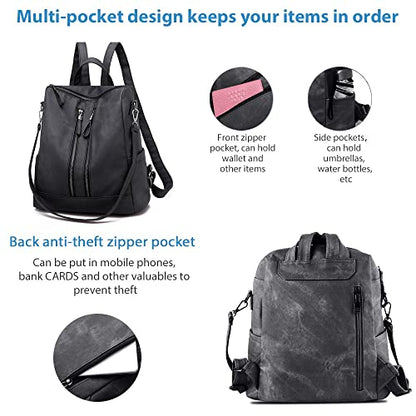Backpack Purse for Women, Women Backpack Purse Small Leather Waterproof Anti-theft Shoulder Bags Handbags Ladies - color: Double Zipper Black Grey