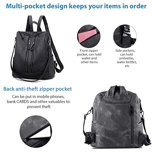 Backpack Purse for Women, Women Backpack Purse Small Leather Waterproof Anti-theft Shoulder Bags Handbags Ladies - color: Double Zipper Black Grey