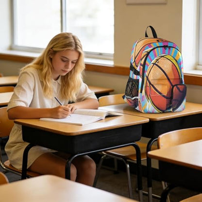 Bolaz Pattern Of A Basketball Travel Backpack 14 Inch Laptop Computer Bag Sturdy School Bag College Bookbag