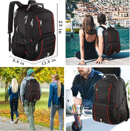 LTINVECK Travel Laptop Backpack, Extra Large Backpack for Men Women, TSA Friendly Heavy Duty Big Business Computer Backpacks Bag Fit 17 Inch Laptops, RFID Backbag - color: Red
