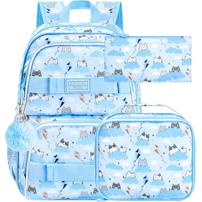 UFNDC Backpack for Girls, 17.5" Water Resistant Cat Galaxy Tie-Dye School Backpacks, Teens Bookbag for Women College Middle - color: Girls Backpack Cloud Cat Blue
