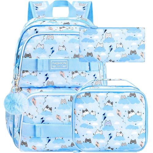 UFNDC Backpack for Girls, 17.5" Water Resistant Cat Galaxy Tie-Dye School Backpacks, Teens Bookbag for Women College Middle - color: Girls Backpack Cloud Cat Blue