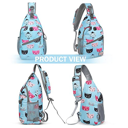ZOMAKE Sling Bag,Small Crossbody Sling Backpack,Water Resistant Shoulder Daypack for Travel,Anti Thief Chest Bag for Hiking(Cat'S Head Light Blue) - color: Cat's Head Light Blue