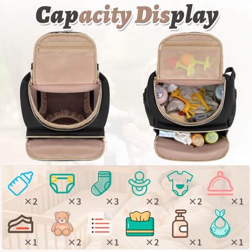 Diaper Bag Backpack, 22L Large Quilted Small Baby Bag with Changing Pad & Pacifier Case, Stroller Hooks, Easy-Access Baby Essential, Maternity Travel Backpack Unisex, Black - color: Black, size: Small