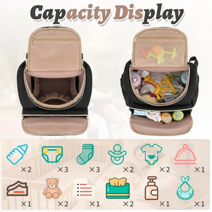 Diaper Bag Backpack, 22L Large Quilted Small Baby Bag with Changing Pad & Pacifier Case, Stroller Hooks, Easy-Access Baby Essential, Maternity Travel Backpack Unisex, Black - color: Black, size: Small