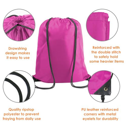 BeeGreen Black Pink Drawstring Backpack Bags Bulk 2 Pack X-Large 22.4" L x 17.5" W Sports Cinch Sack Gym String Bags Machine Washable Heavy Duty String Backpack For Men Women - color: Black Pink