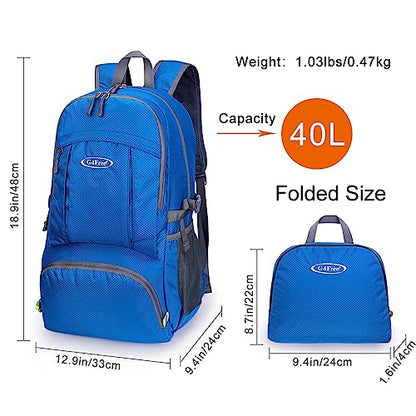 G4Free 40L Lightweight Packable Hiking Backpack, Waterproof Travel Daypack - color: Navy Blue