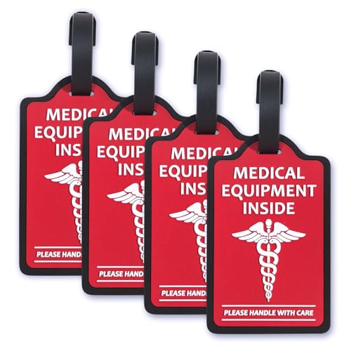 4-Pack Medical Equipment Luggage Tags with Detachable Info Card - Durable Rubber Medical ID Tags for Hospital Devices, Suitcases & Backpacks(Red-Black) - color: Red-black, size: 4-PCS
