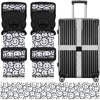 2 Pack Luggage Straps for Suitcases, Adjustable Travel Belt with Double Lock and Quick Release Buckle, Heavy Duty Nylon Bag Packing Strap, Bright Identifiers Business Travel Accessories-White Smiles - color: 24020 White Smiles
