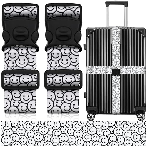 2 Pack Luggage Straps for Suitcases, Adjustable Travel Belt with Double Lock and Quick Release Buckle, Heavy Duty Nylon Bag Packing Strap, Bright Identifiers Business Travel Accessories-White Smiles - color: 24020 White Smiles