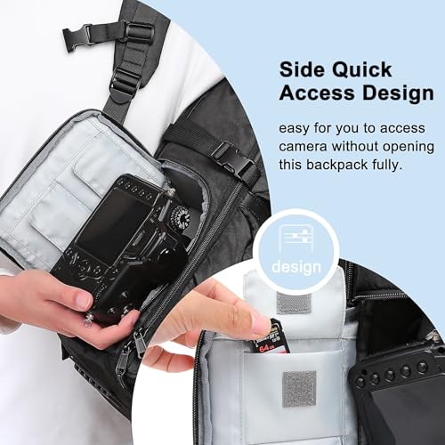 MOSISO Camera Backpack, DSLR/SLR/Mirrorless Camera Case, Side Quick Access Photography Travel Bag with 15-16 inch Laptop Compartment&Rain Cover&3 Front Pockets Compatible with Canon/Nikon/Sony, Black