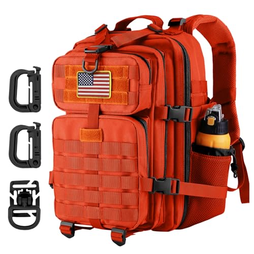 Hannibal Tactical 30L MOLLE Assault Pack, Tactical Backpack Military Army Camping Rucksack with Bottle Holder, 3-Day Pack, Orange - color: Orange, size: 30L