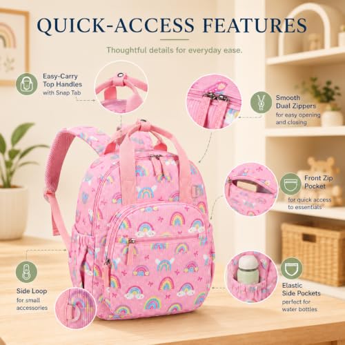 Bluboon Toddler Backpack for Girls Boys 3-6 Cute 15" Preschool Kindergarten Backpacks Kids Daycare Bags School Travel (Age 4-8 (15" H Fit A4 Folder)) - color: Pink-rainbow Bow L, size: Age 4-8 (15" H Fit A4 Folder)