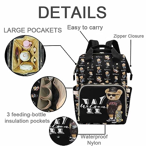 Artsadd Custom Bear Diaper Bag Backpack for Baby Boys, Personalized Name Large Nappy Nursing Orangizer Mommy Bags, Waterproof Travel Daypack for Baby Shower Gifts - color: Bear 07