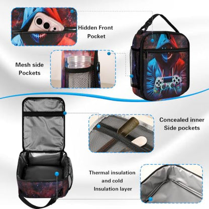 Boys Backpack with Lunch Box and Pencil Case, 3Pcs Gamer Backpack for Boys Teens, 17 Inch Large Capacity - color: GAME-LMWJ-10