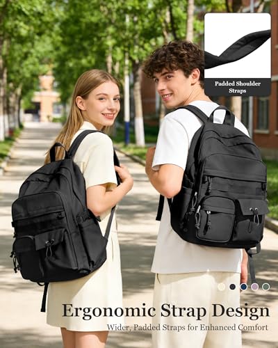 weradar Black School Backpack For Women Men,Aesthetic College Backpack With Lots of Pockets,Lightweight High School Bag For Teens Girls Boys,Cute Bookbag - color: A1-black