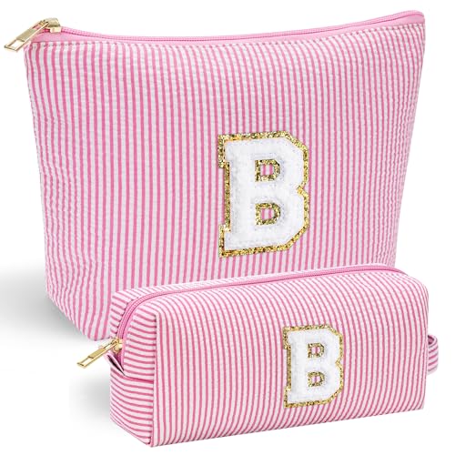 YOOLIFE Gifts for Girls Women - Initial Makeup Bag Cosmetic Bag Toiletry Pouch, Personalized Birthday Gifts for Women Girls Mom Daughter Sister Friends, Pink B - color: Pink, style: B