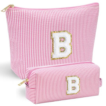 YOOLIFE Gifts for Girls Women - Initial Makeup Bag Cosmetic Bag Toiletry Pouch, Personalized Birthday Gifts for Women Girls Mom Daughter Sister Friends, Pink B - color: Pink, style: B