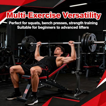 JupiterForce Adjustable Squat Rack Stands Pair of Sturdy Steel Bench Press Rack, Barbell Rack, 40''-66'' 550lbs Max Load Portable Weight Lifting Dumbbell Racks Stands for Home Gym, Black