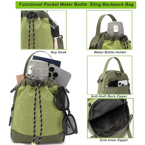 Water Bottle Carrier Bag with Strap, Water Bottle Holder Crossbody Backpack Handbags for Women Men for Hiking,Cycling - color: Green
