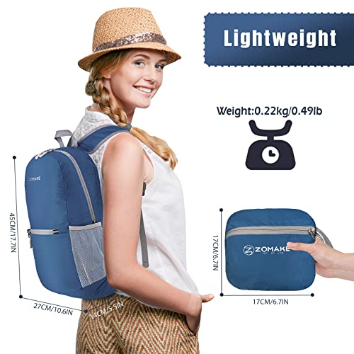 ZOMAKE Ultra Lightweight Hiking Backpack 20L, Packable Small Backpacks Water Resistant Daypack for Women Men(Navy Blue) - color: Royal Blue-b